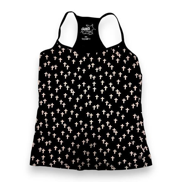 Y2K Garage Black Cross Pattern Print Racerback Tank Size Medium - Picture 1 of 8
